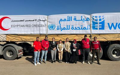 قافلة مساعدات من الأمم المتحدة للمرأة والهلال الأحمر المصري إلى أطفال غزة